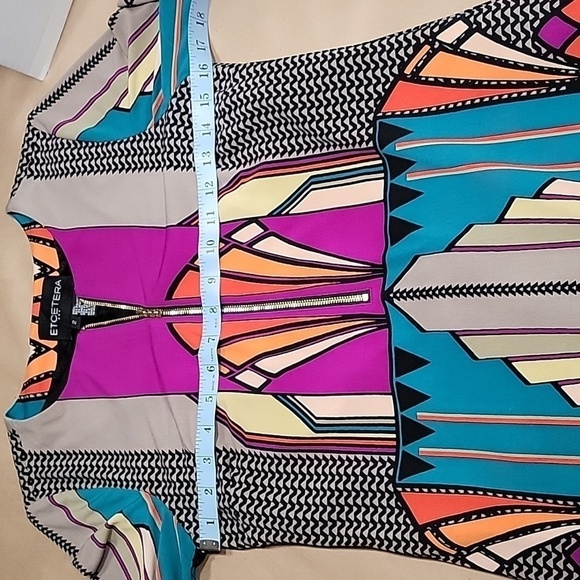 Etcetera, Size 2 Geometric / Art Deco Design 3/4 Sleeve Dress, Front Zipper, EUC - Picture 7 of 10